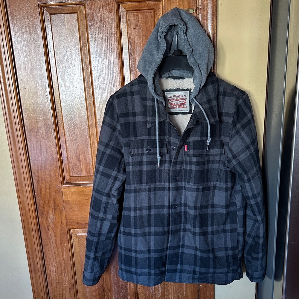 Levi's Black and Gray Plaid Shirt Jacket